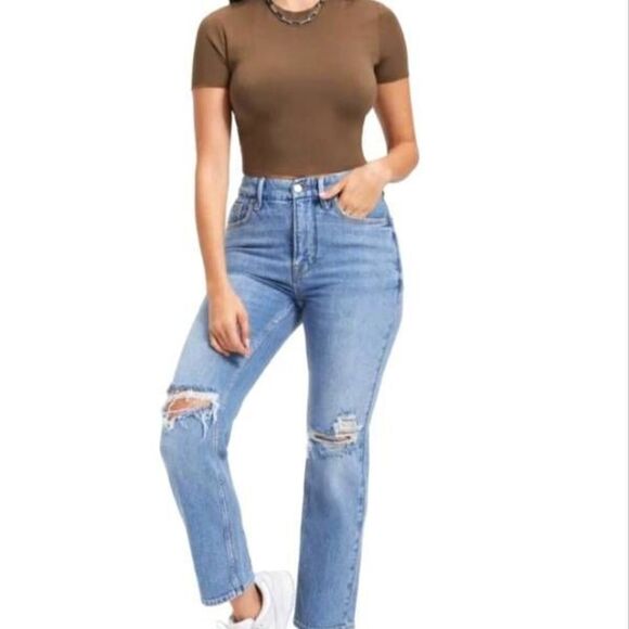 Good American Good '90s Icon  High Waist Crop Straight Leg Jeans Sz 6/28 - Picture 1 of 5